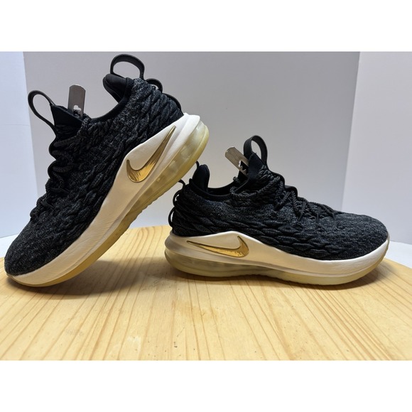 Nike Lebron 15 XV Low Top Air Max Zoom A01755-001 Black Gold Men's US Size 7.5 - Picture 1 of 11